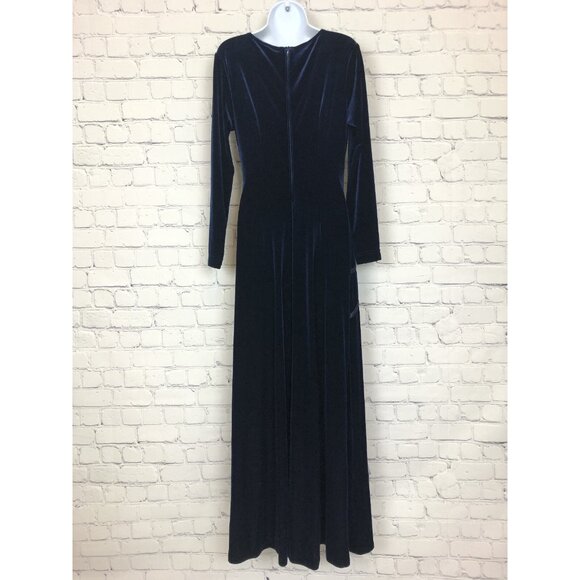 Tadashi Navy Blue Velvet Maxi Dress Size L Formal Evening - Picture 4 of 8